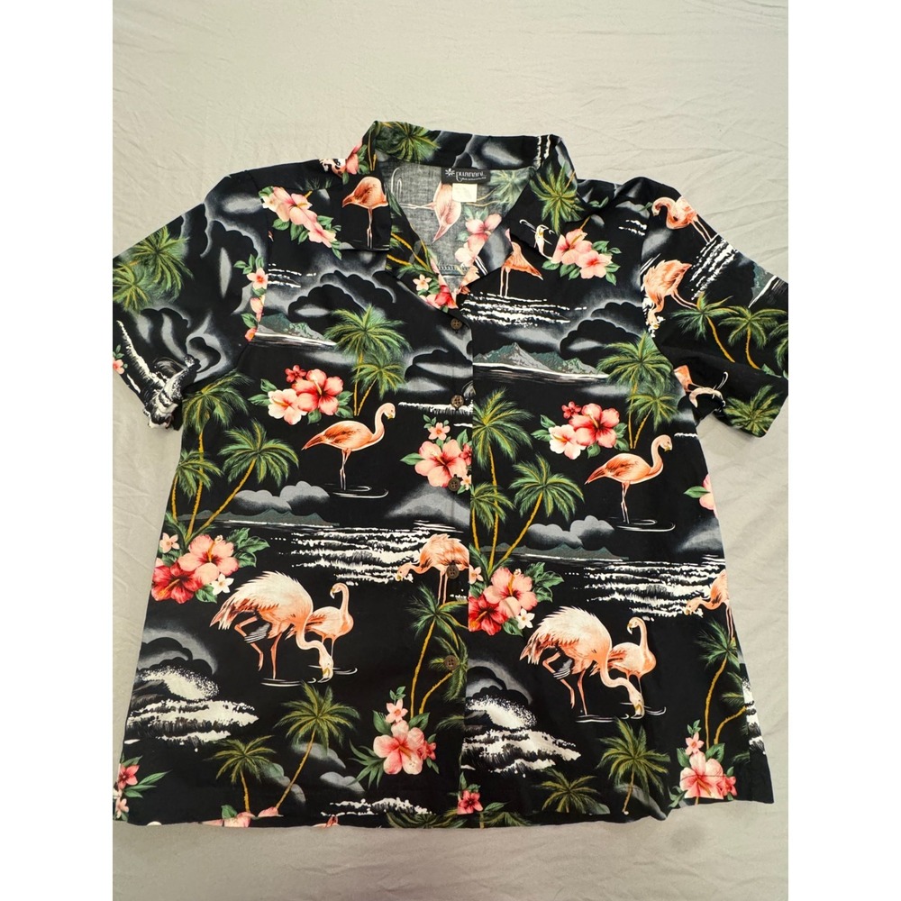 Puanani Flamingo Hawaiian Tropical Shirt Ladies Size L